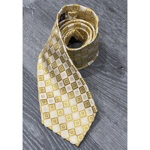 BACHRACH Men's 100% Silk Necktie Designer USA‎ Geometric Gold/Beige/Yellow